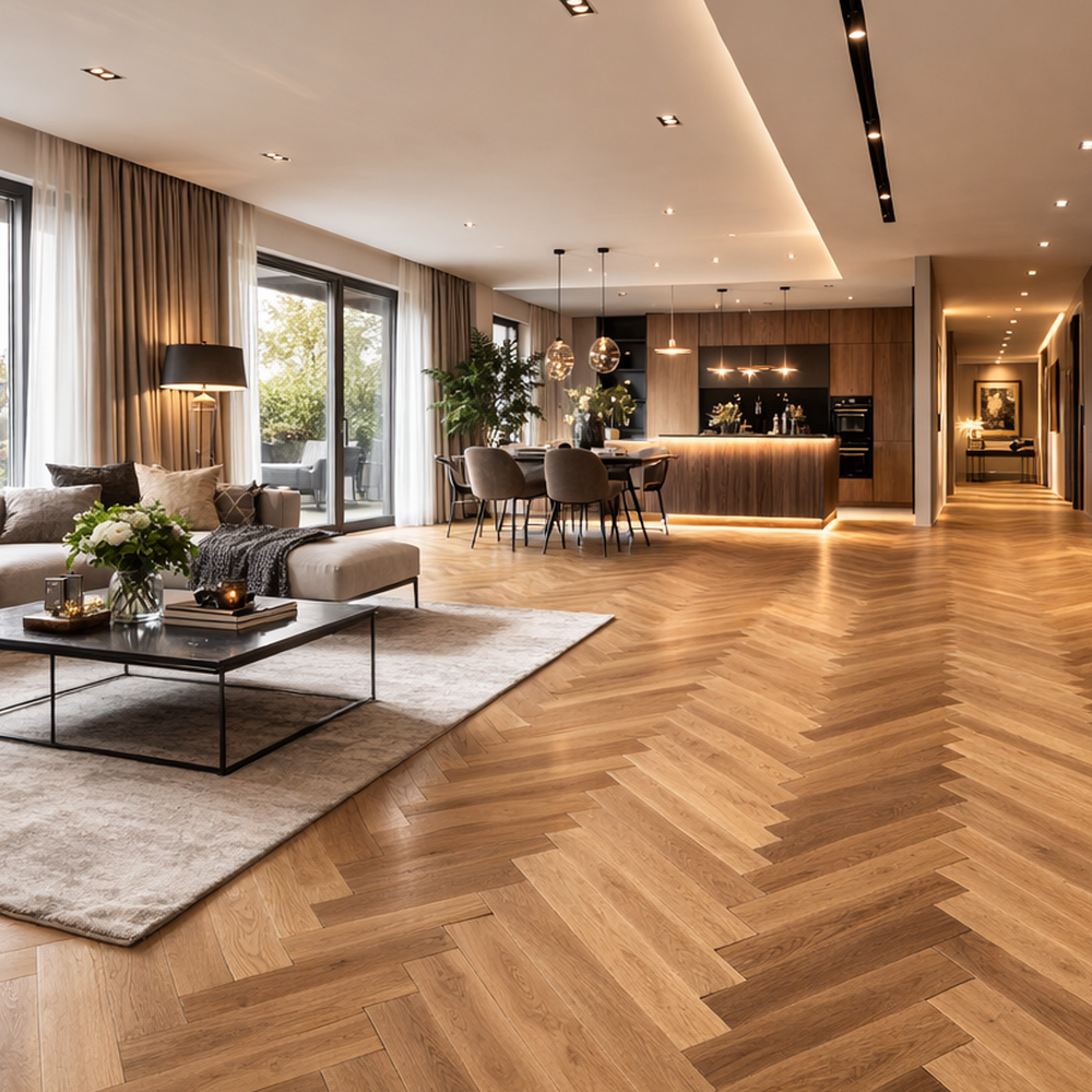 jodełka na podłodze w eleganckim wnętrzu