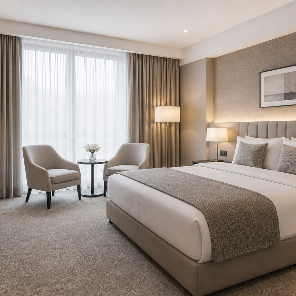 widok wykładziny w pokoju hotelowym